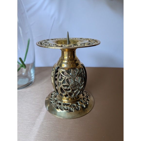 Other - Vintage Ornate Brass Candleholder Candlestick Holder Home Decor Taiwan Made